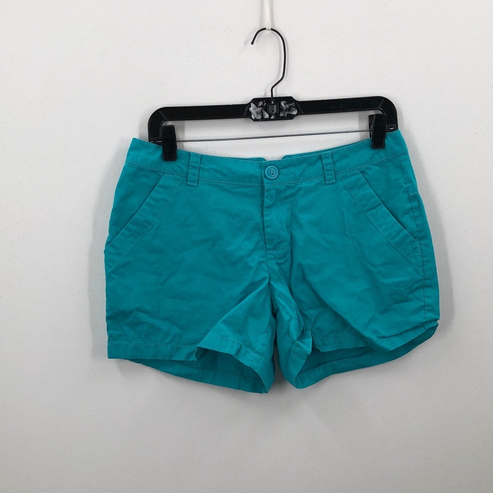 Columbia Womens Blue Flat Front Regular Fit Slash Pockets Chino Shorts Size 6